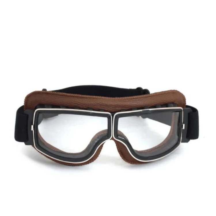 Vintage Leather Motorcycle Goggles with Shatterproof Lenses
