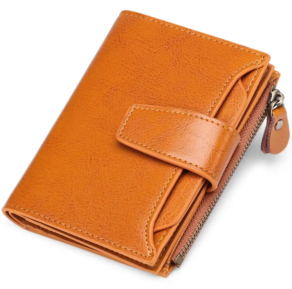 Compact RFID Blocking Leather Wallet with Coin Pocket and Card Slots