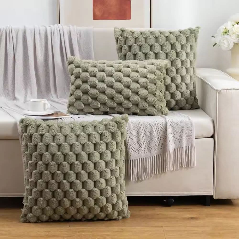 Textured 3D Plush Cotton Blend Cushion Cover