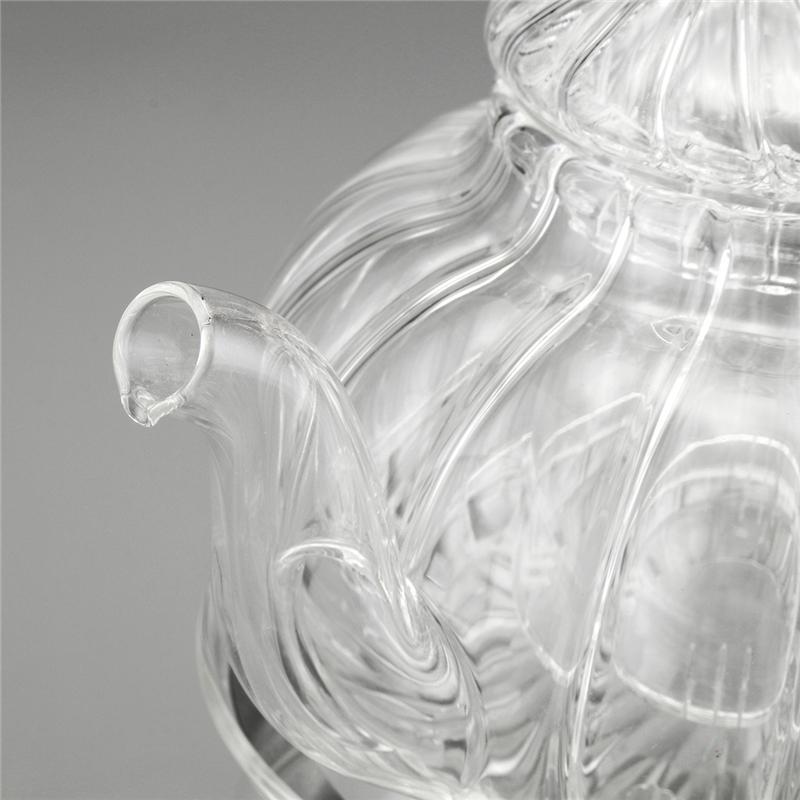 Clear Borosilicate Glass Teapot Set with 6 Cups and Candle Holder