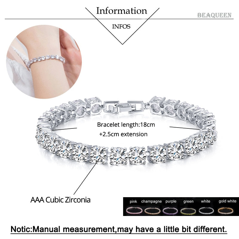Crystal Heart Tennis Bracelet in Sterling Silver with AAA Cubic Zirconia