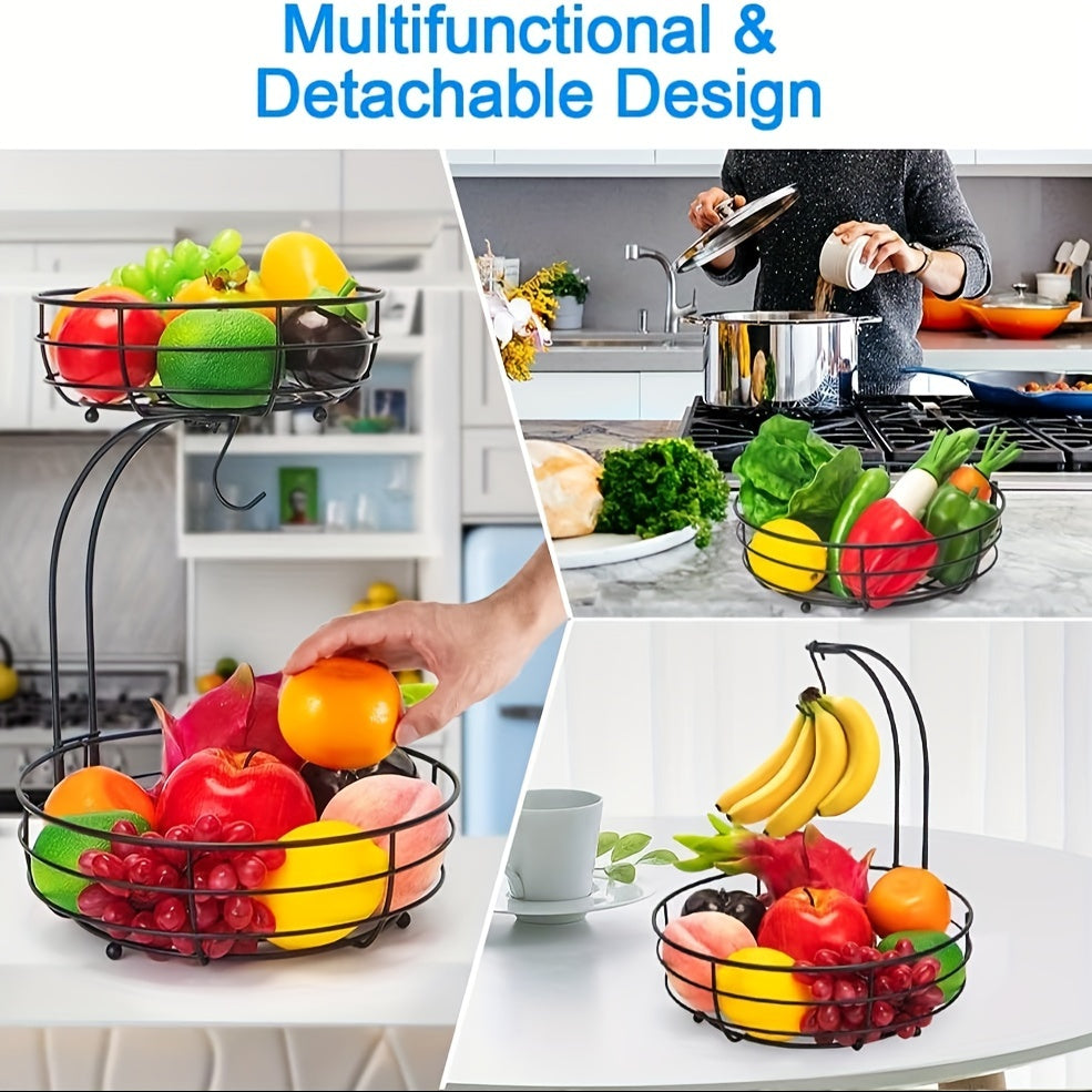 2-Tier Oval Fruit Basket Stand with Banana Hanger