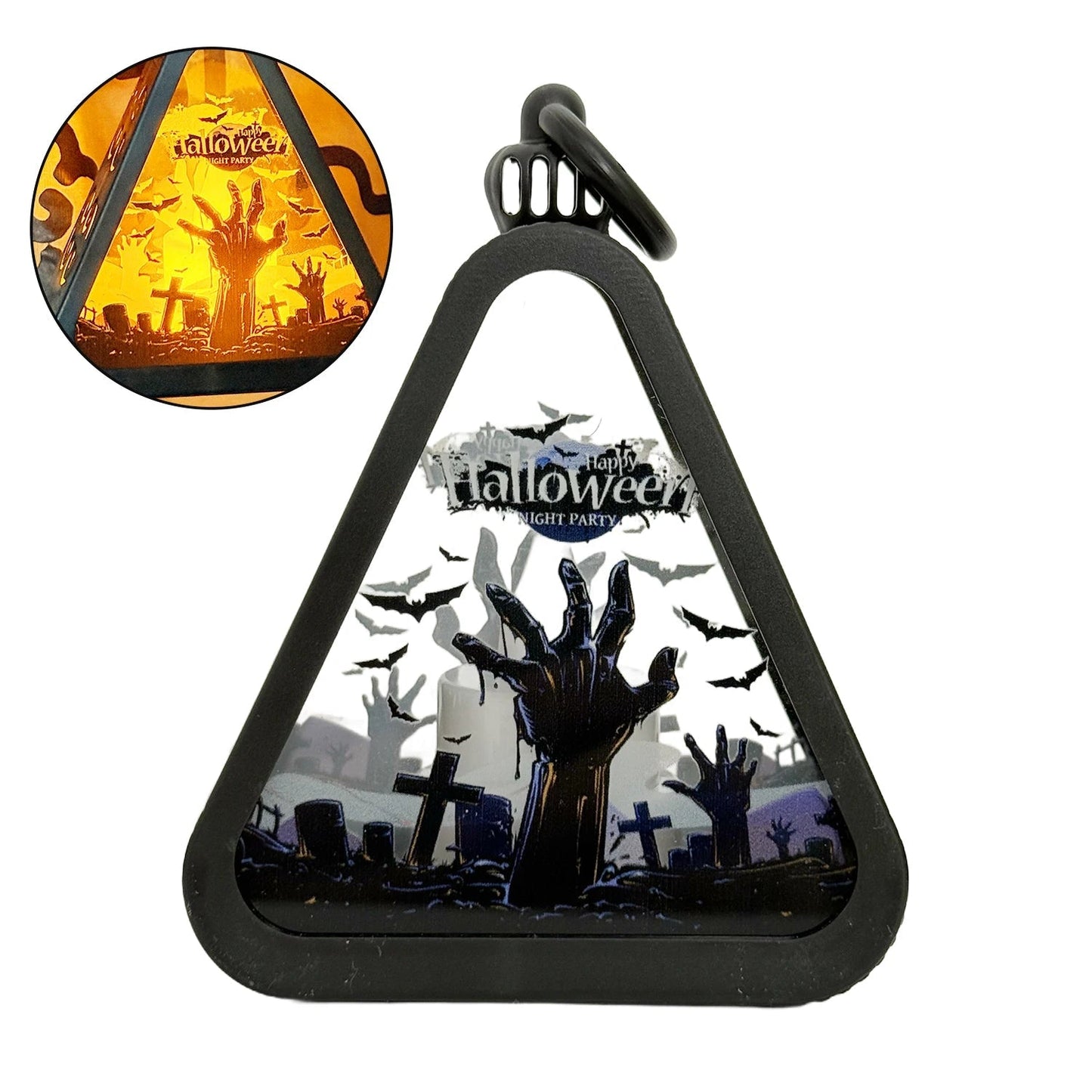 Halloween Triangle Table Lamp with Spooky Scenes
