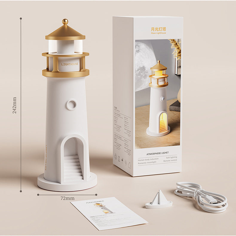 Lighthouse Bluetooth Speaker Lamp with Moon Projection Night Light