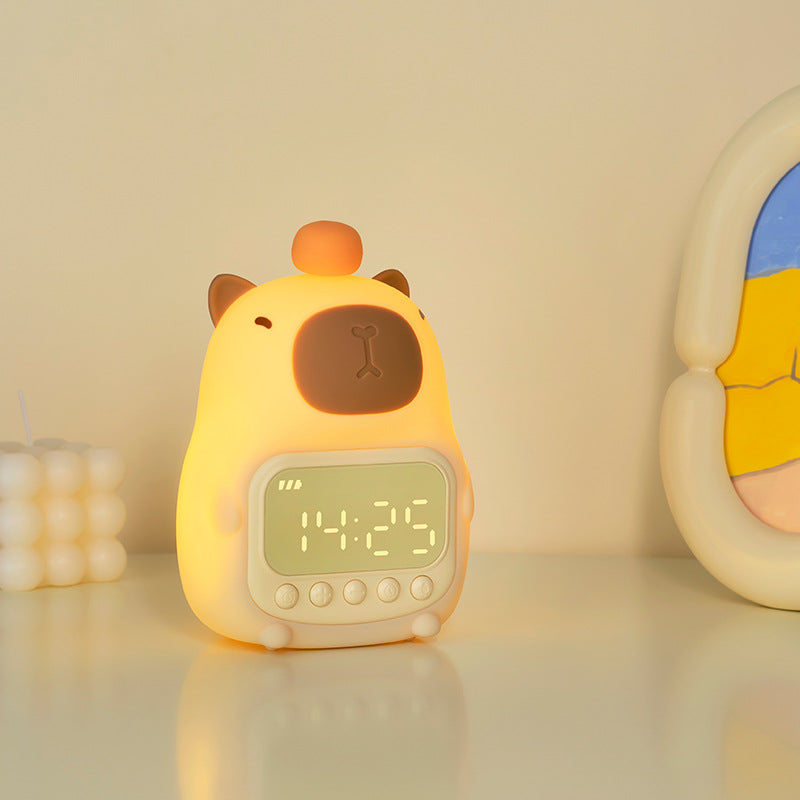 Cute Capybara LED Night Light with Digital Alarm Clock for Kids