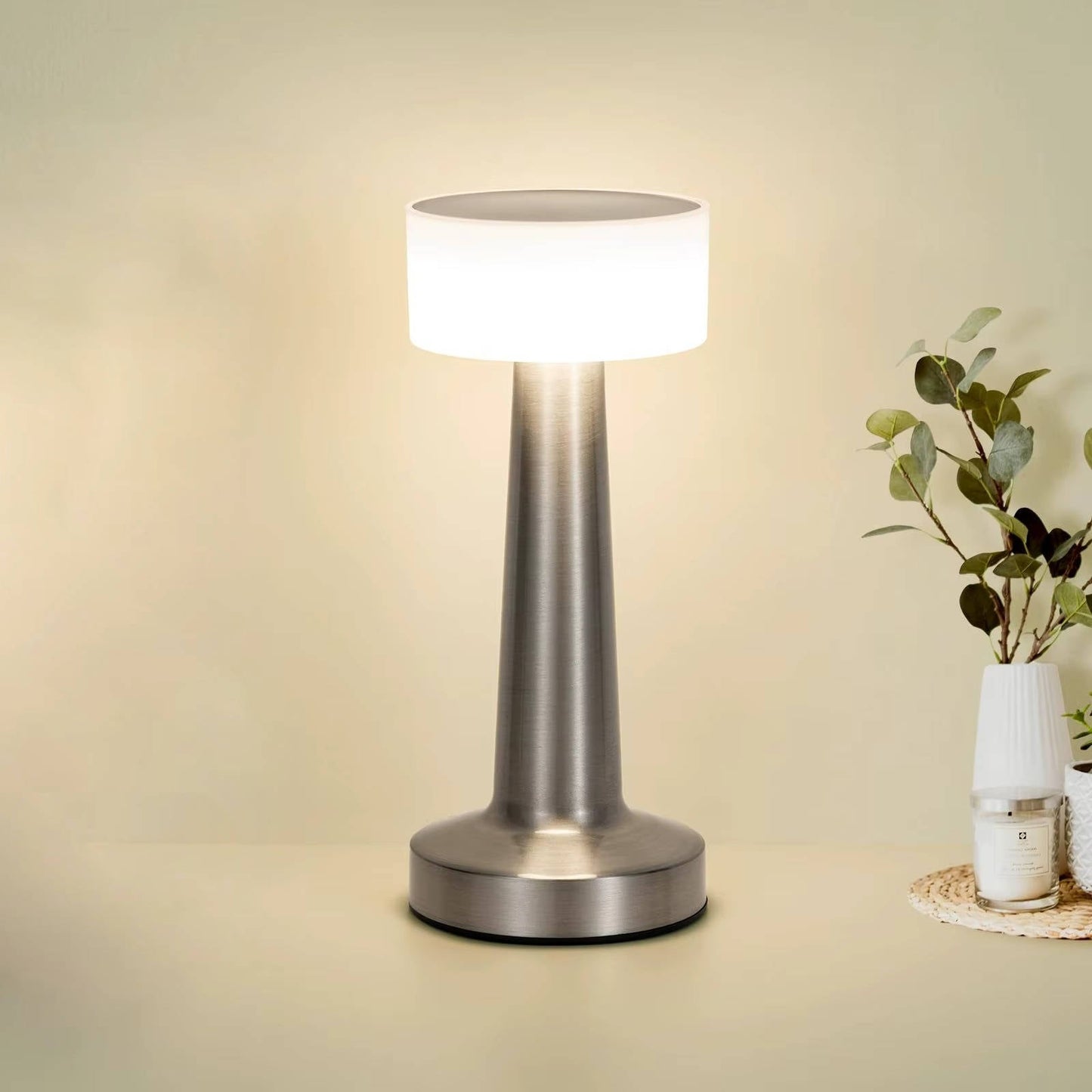 Cordless Rechargeable LED Table Lamp with Touch Sensor and Metal Base
