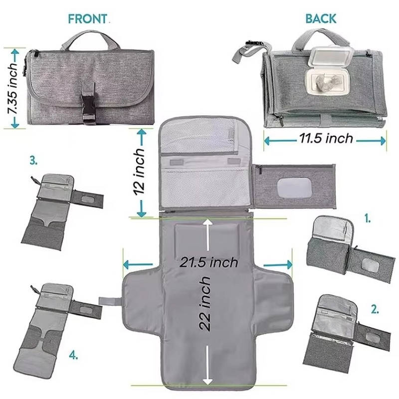 Portable Waterproof Diaper Changing Pad with Wipes Pocket and Head Pillow