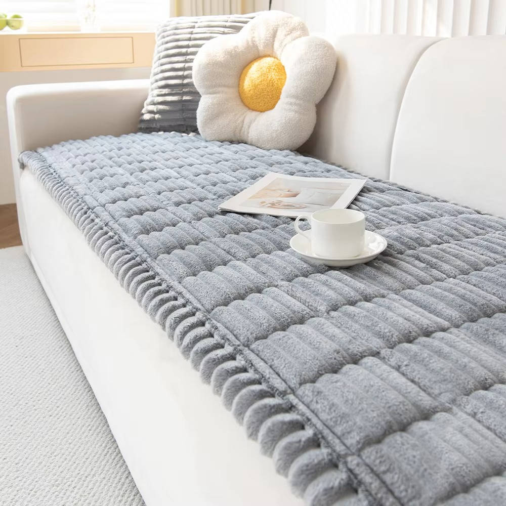 Non-Slip Fuzzy Pet Couch Cover for 2-3 Cushion Sofas, Washable Furniture Protector