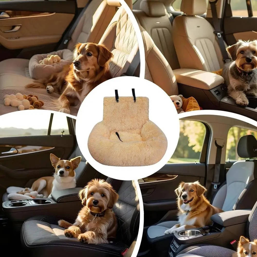 High Backrest Dog Car Bed with Non-Slip Base