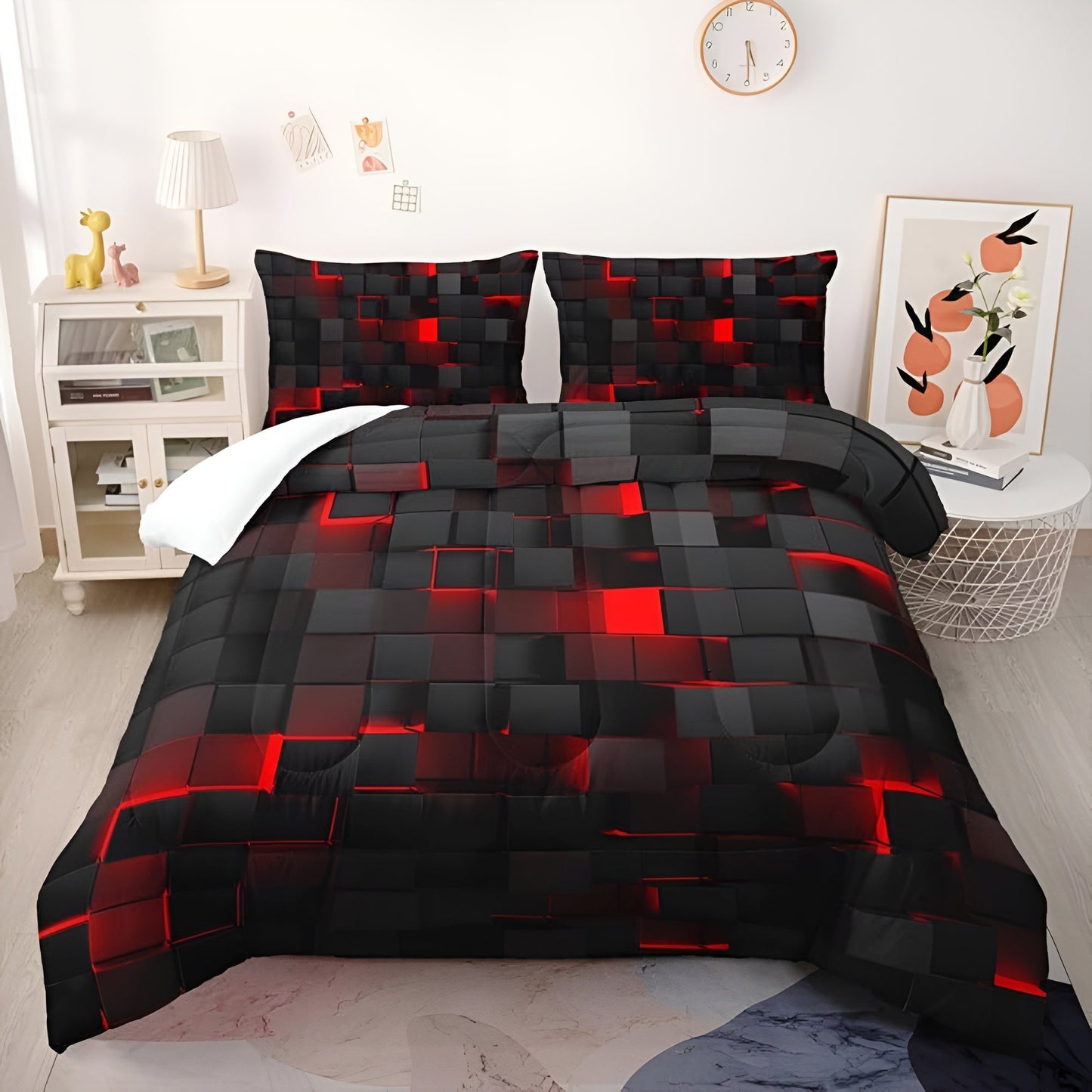 Neon 3D Grid Duvet Cover Set with Pillowcases