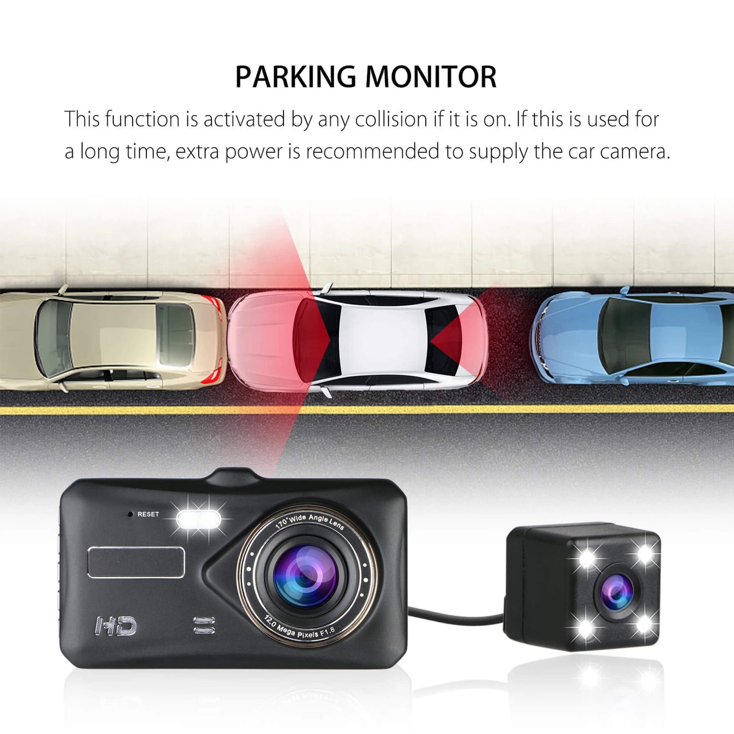 1080p Dual Car Camera with 170° Wide Angle and Night Vision