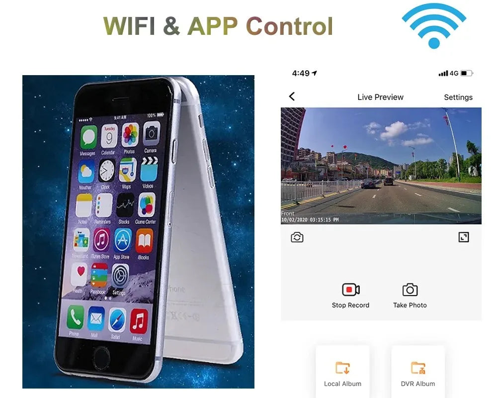 4K Dual Camera Wi-Fi Dashcam with GPS and Night Vision