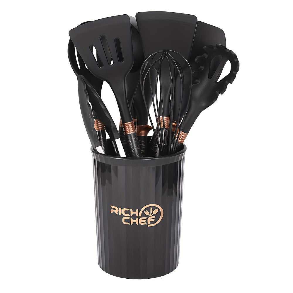 Silicone Kitchen Utensil Set with Wooden Handles