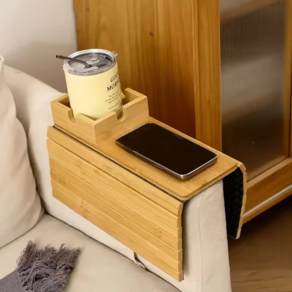Non-Slip Eco-Friendly Bamboo Couch Tray