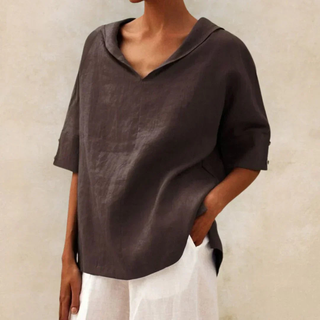 Linen Button-Up Women's Summer Shirt with Classic Collar
