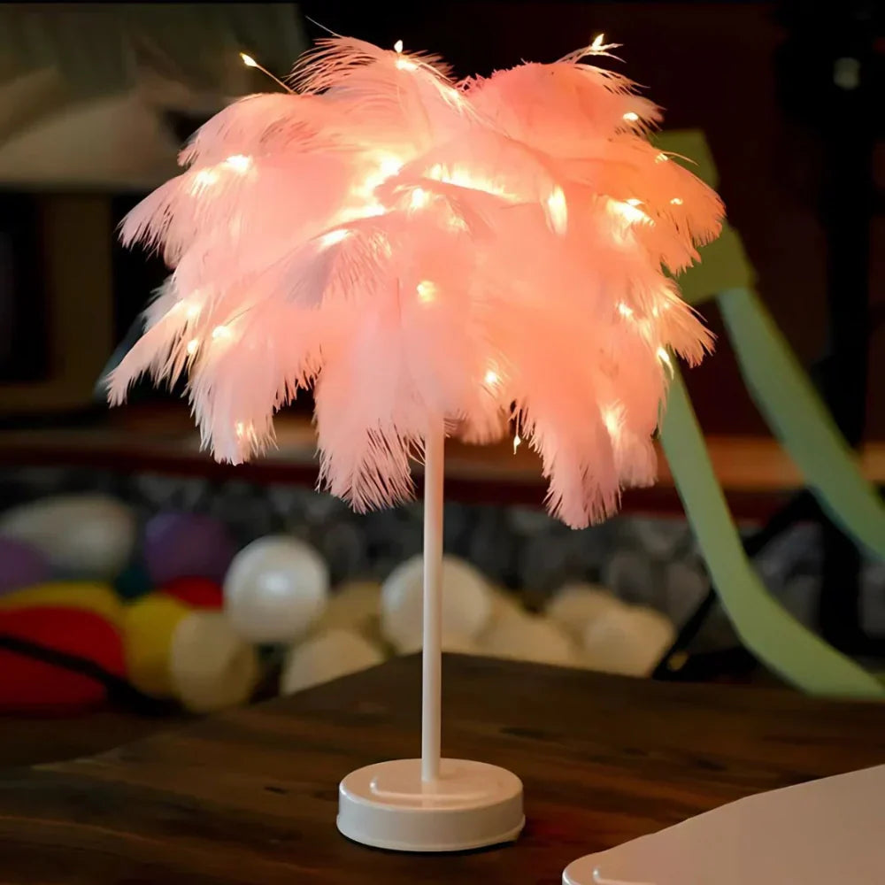 Feather Shade Remote Control Table Lamp