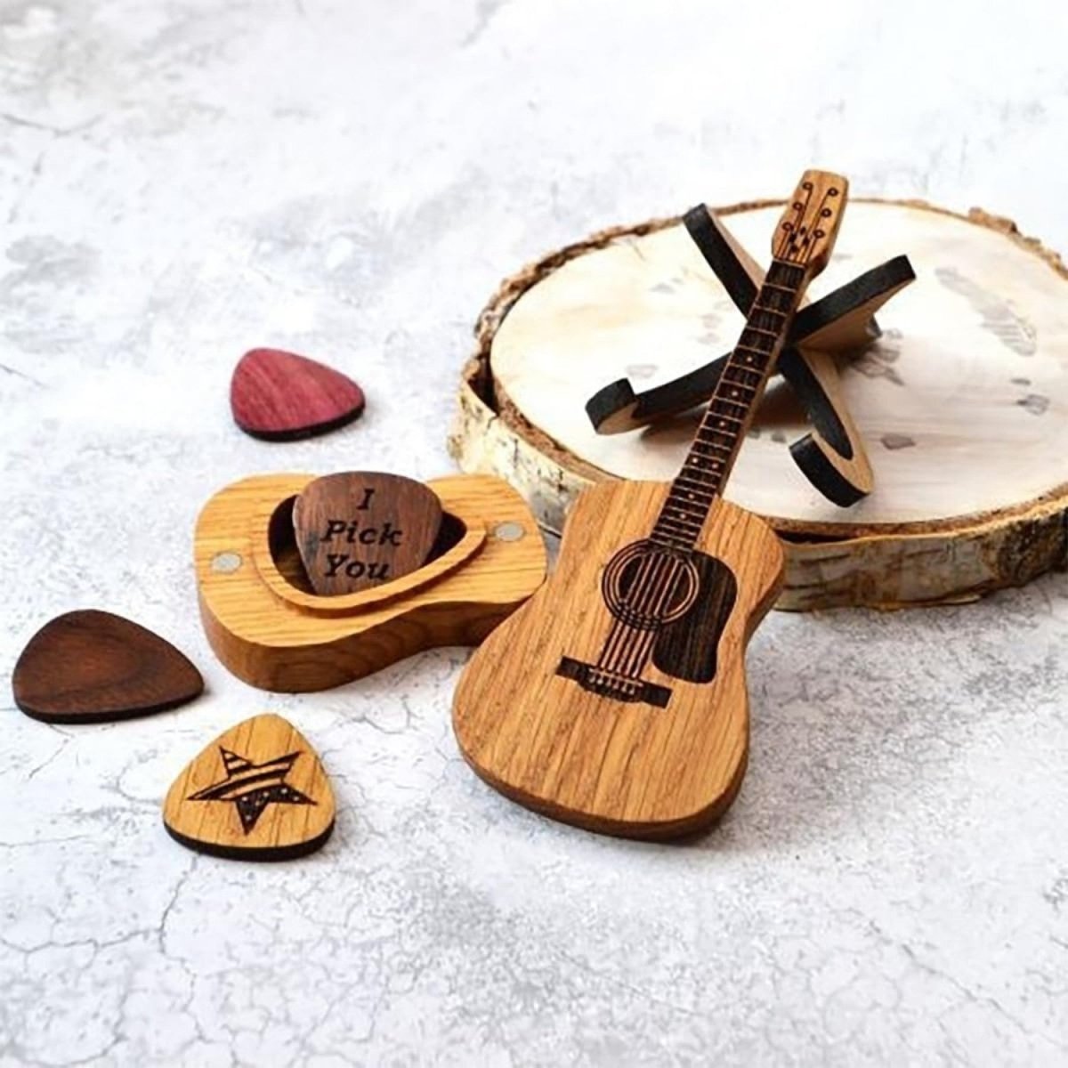 Personalized Engraved Oak Guitar Pick Box