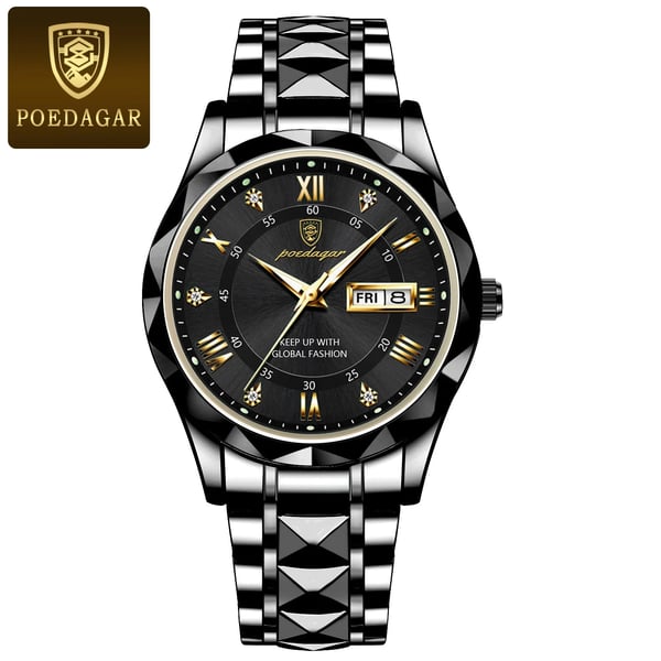 Men's 41mm Stainless Steel Quartz Watch with Luminescent Hands and Date