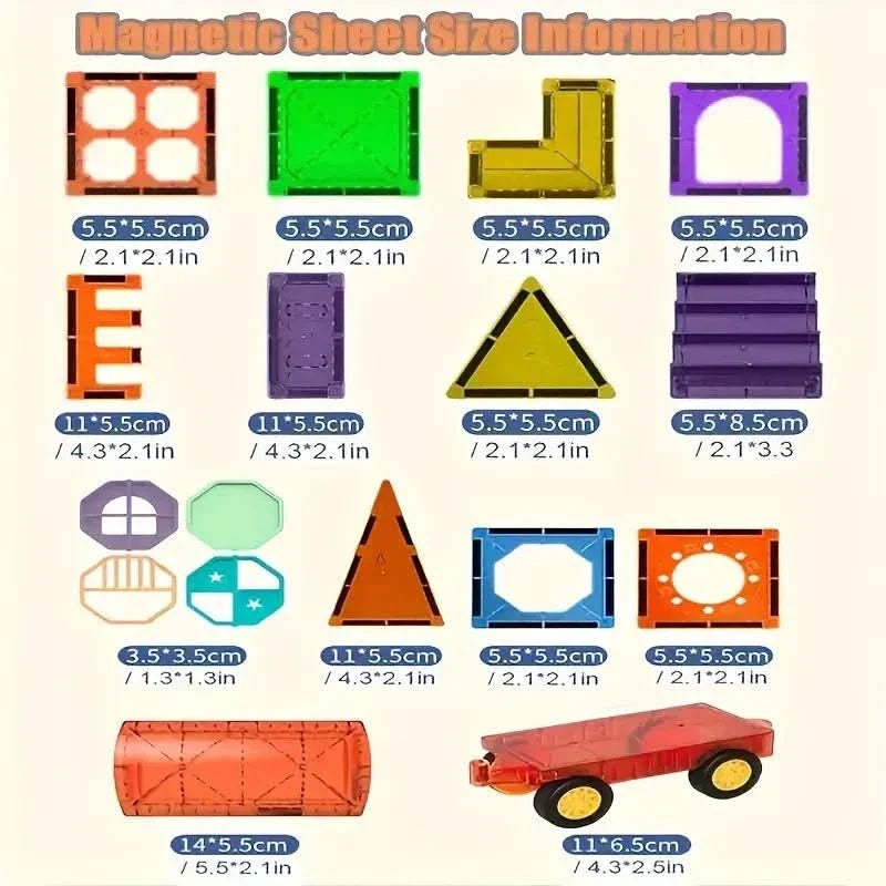 Magnetic Building Blocks Set for Creative 3D Learning - 69 Non-Toxic Pieces