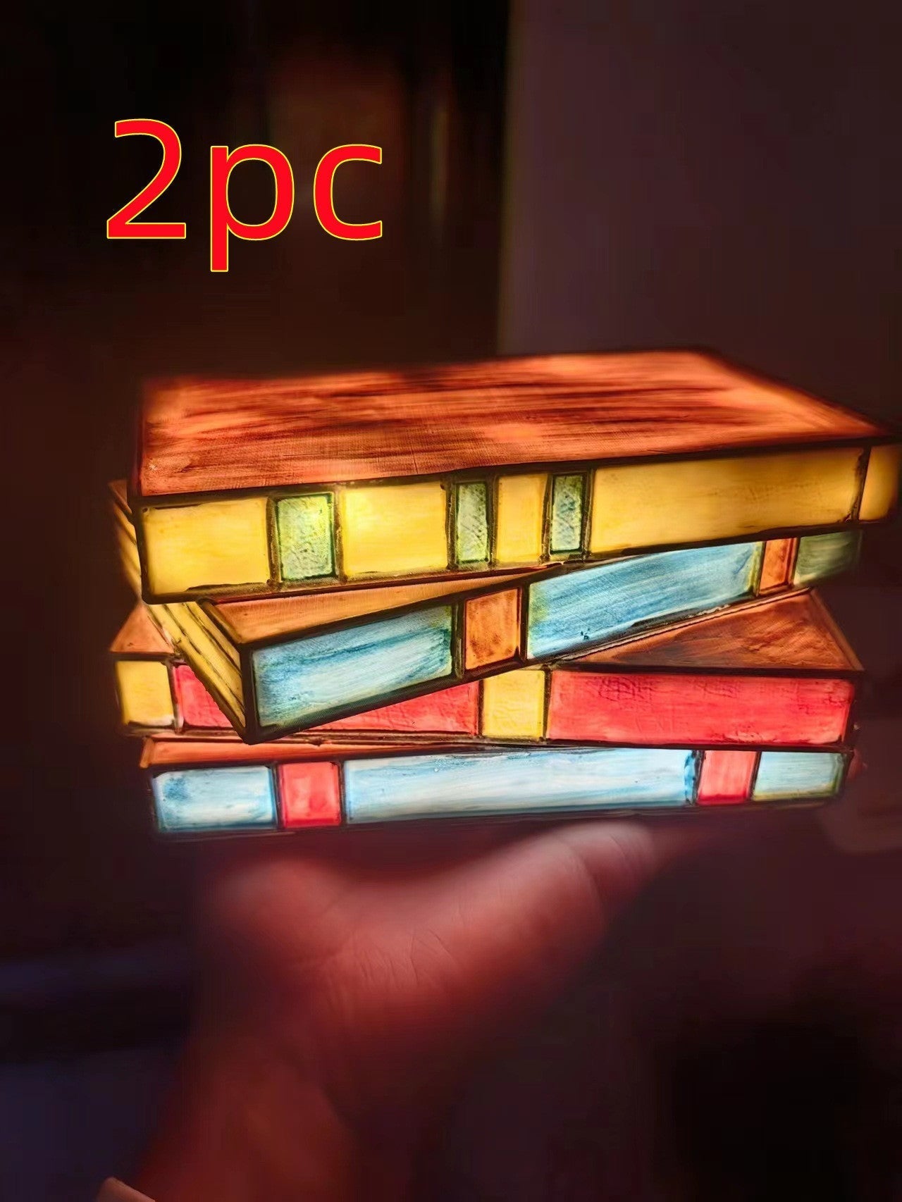 Stacked Books Table Lamp with Artisan Glass Panels