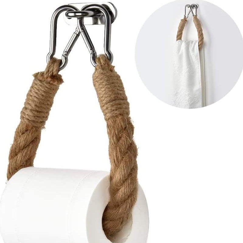 Wall-Mounted Jute Rope Toilet Paper Holder with Stainless Steel Finish