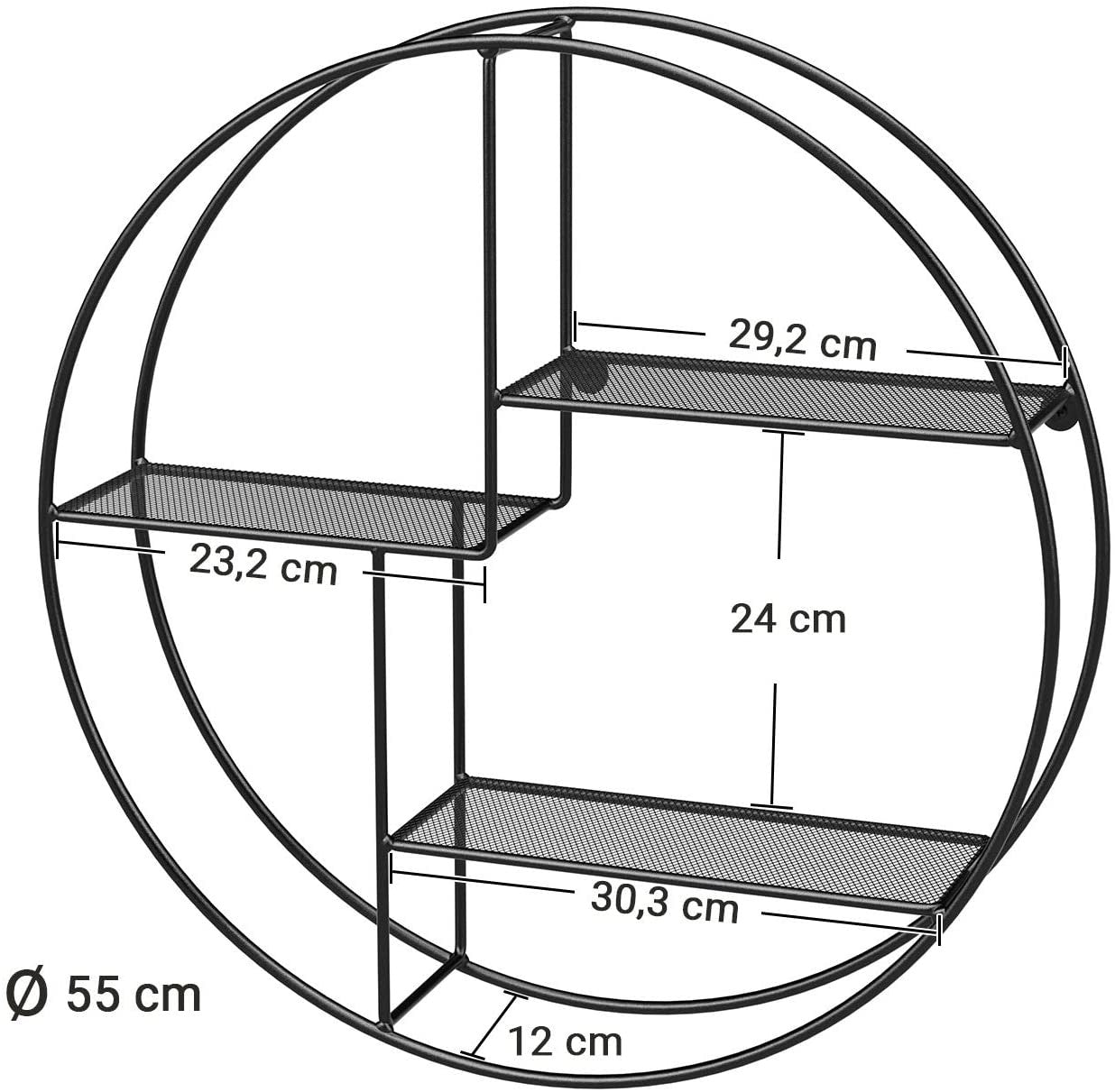 Floating Round Metal Wall Shelf with Wire Shelves