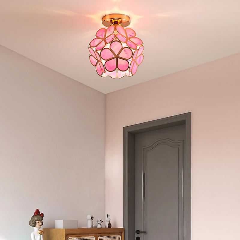 Floral Glass Hall Lamp with Golden Accents