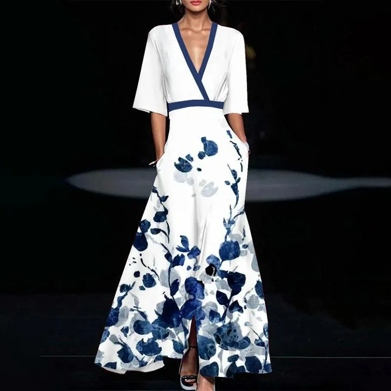 Floral A-Line Maxi Dress in Satin Jersey