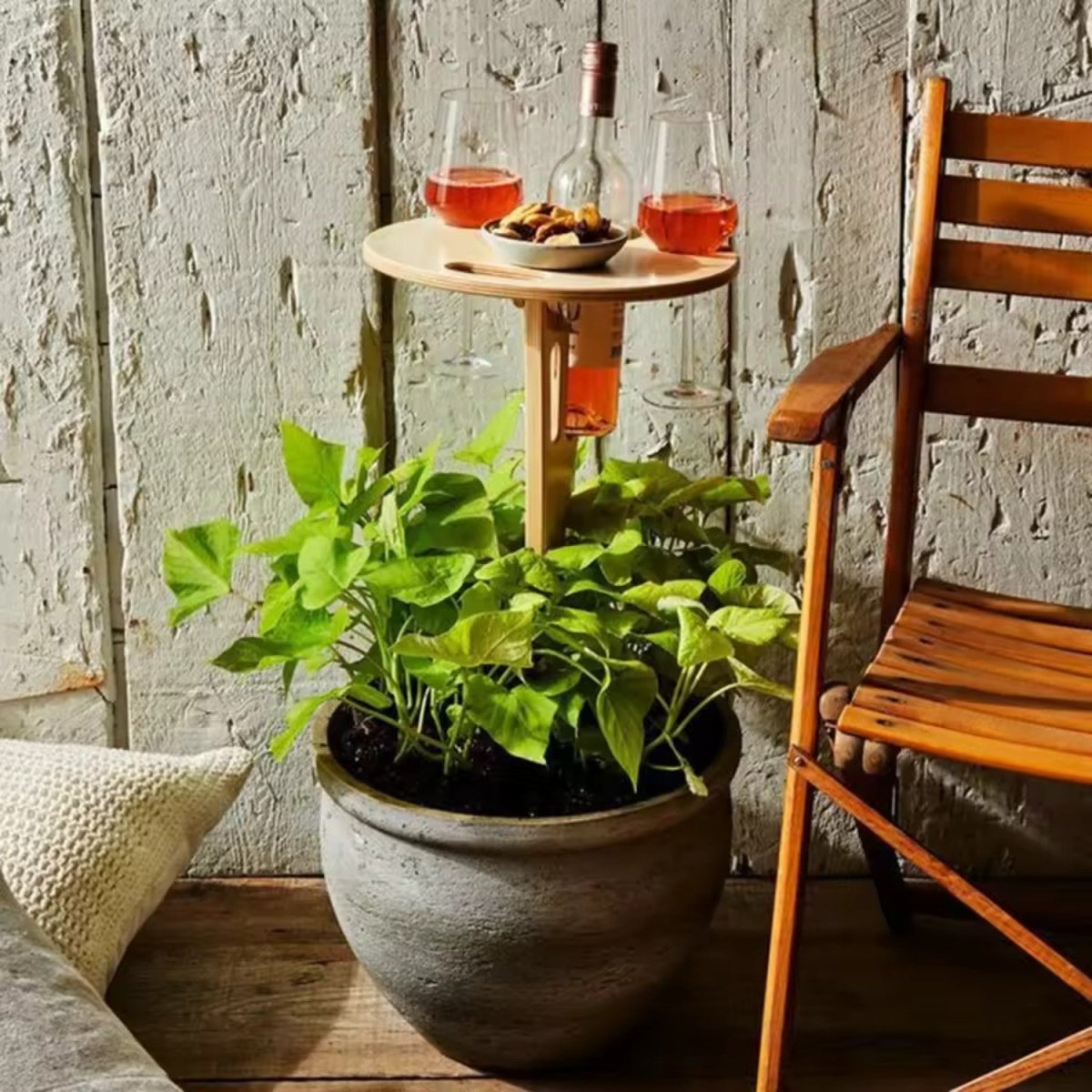 Foldable Wooden Picnic Table with Wine Rack