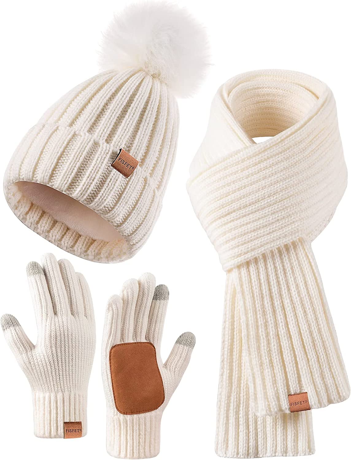 Warm Winter Hat Scarf and Touchscreen Gloves Set