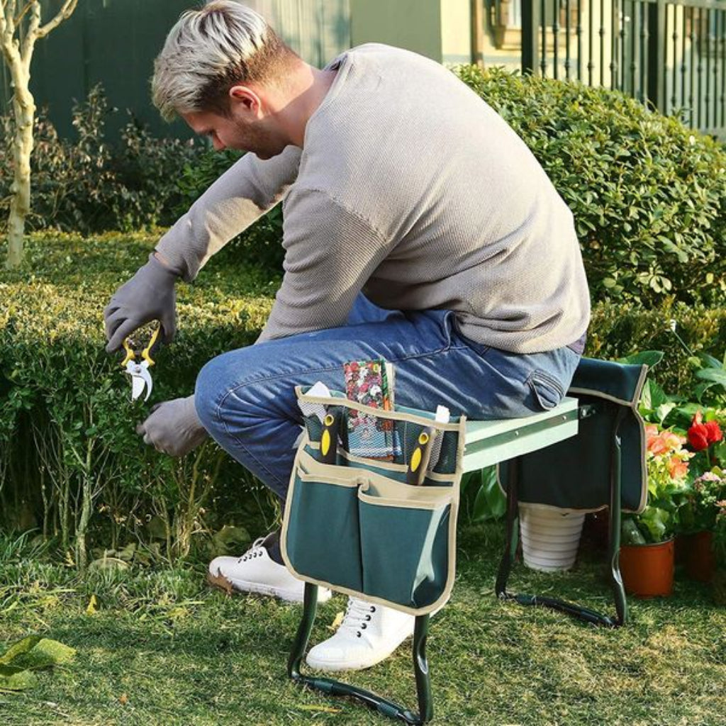 Garden Kneeler and Stool with Tool Pouch and Support Handles