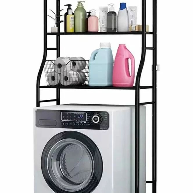 Steel Washing Machine Rack with Adjustable Shelves in Black or White