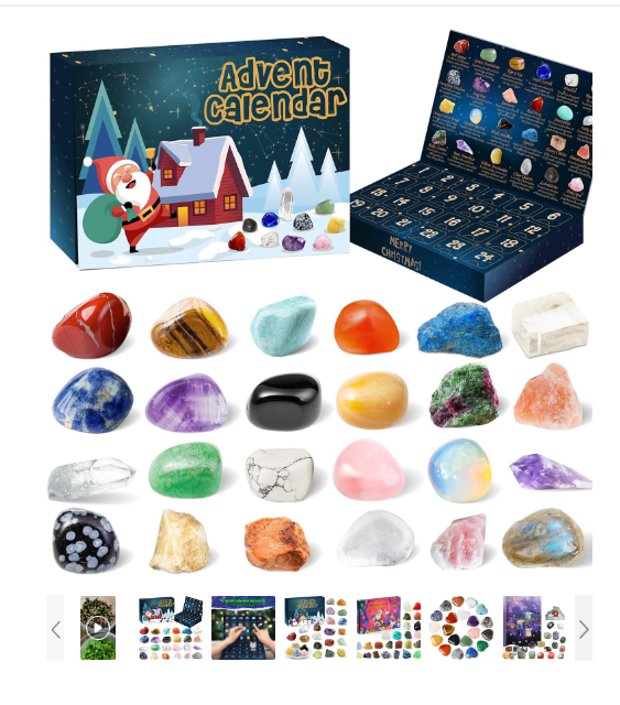 Advent Calendar with 24 Natural Crystals for Unique Christmas Experience