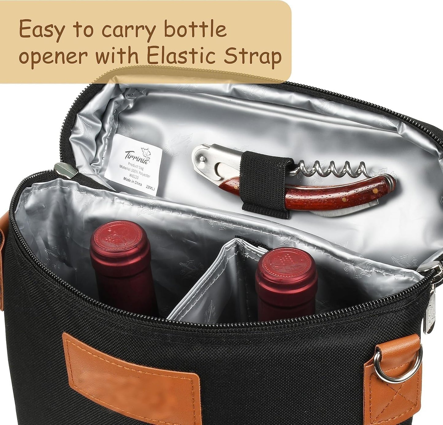 Insulated Dual Wine Bottle Carrier with Padded Divider - Buy 1 Get 1 Free