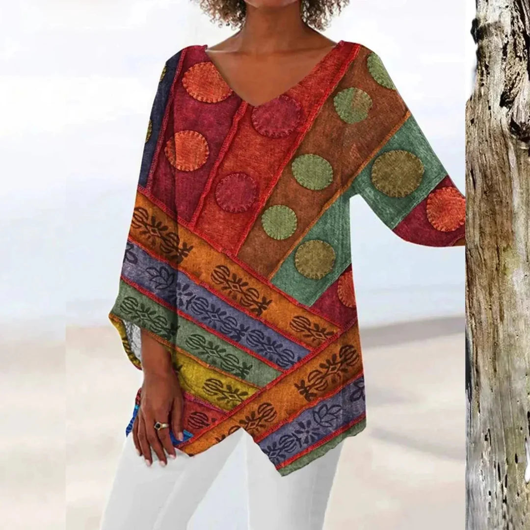 Elegant Vintage V-Neck Top for Women