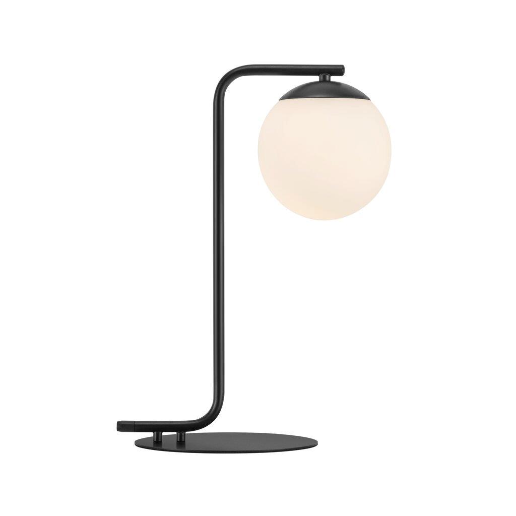 Black Table Lamp with Opal Glass Shade and Metal Base
