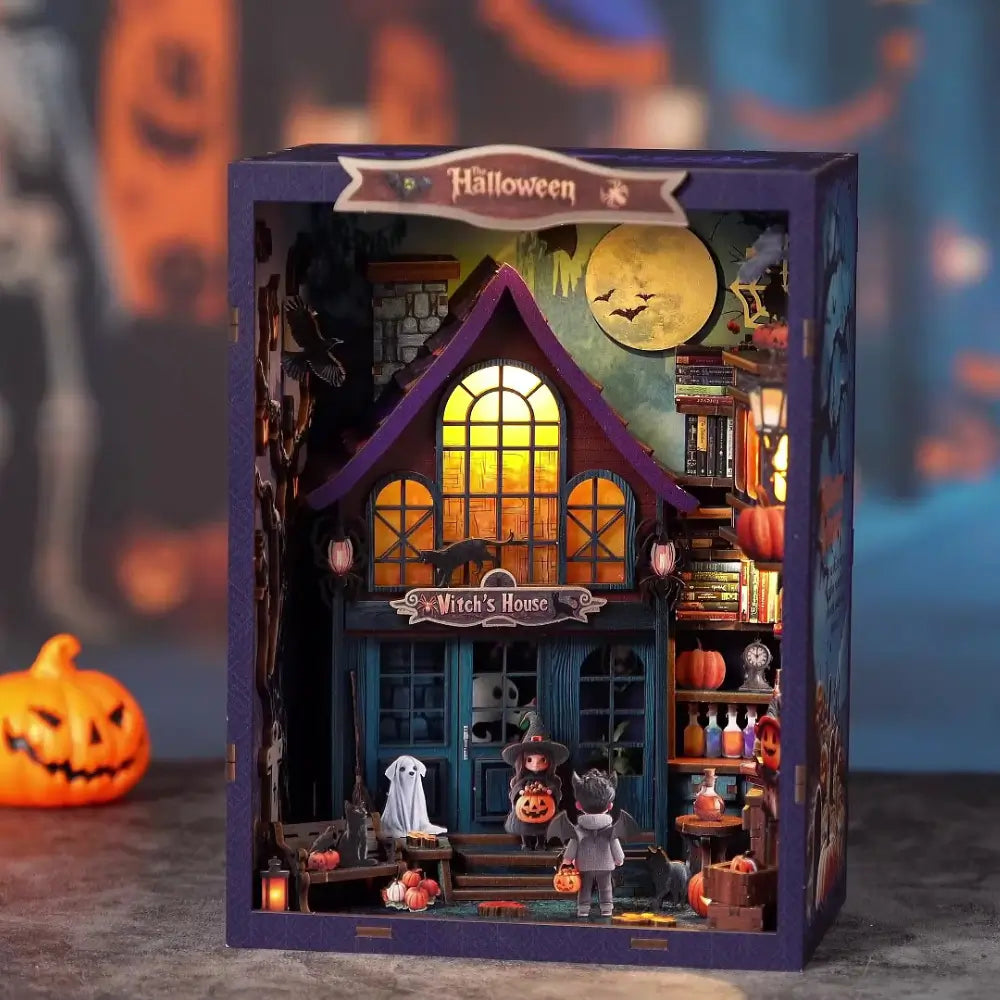 DIY Miniature Haunted House Kit with Glowing Lanterns and Spooky Decor