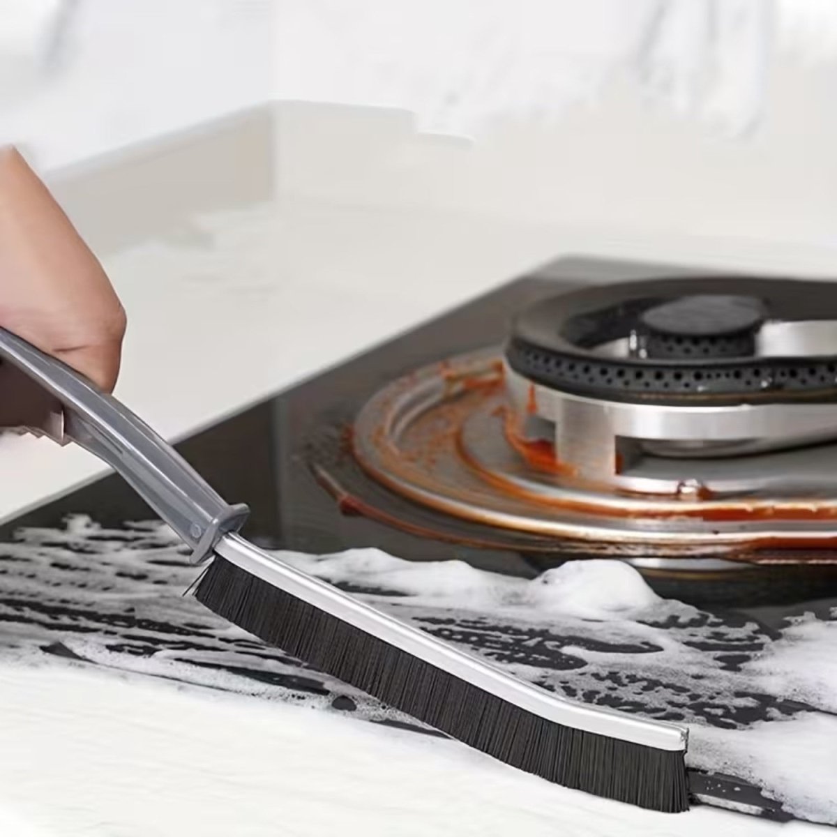 Hard-Bristled Grout Cleaning Brush with Angled Tip