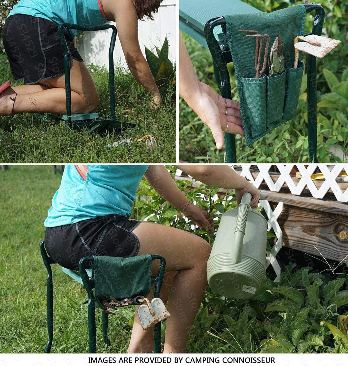 Folding Ergonomic Gardening Kneeler with Tool Bag
