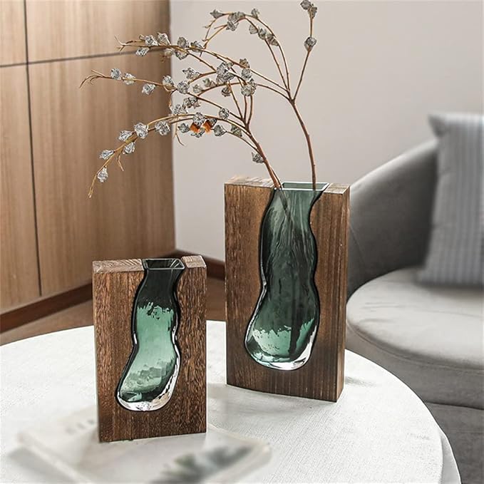 Wood and Glass Minimalist Decorative Vase