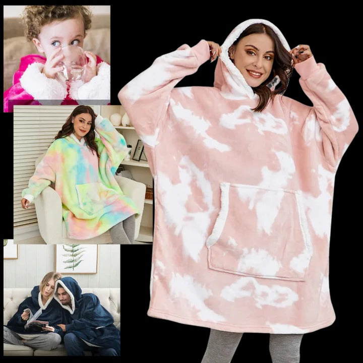 Giant Plaid Wearable Blanket Hoodie with Pockets