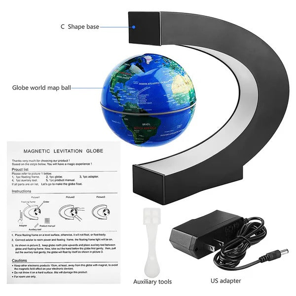 Levitating LED Globe with C-Shaped Frame