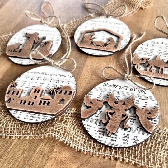 Nativity Music Sheet Ornaments - Handcrafted Holiday Decor