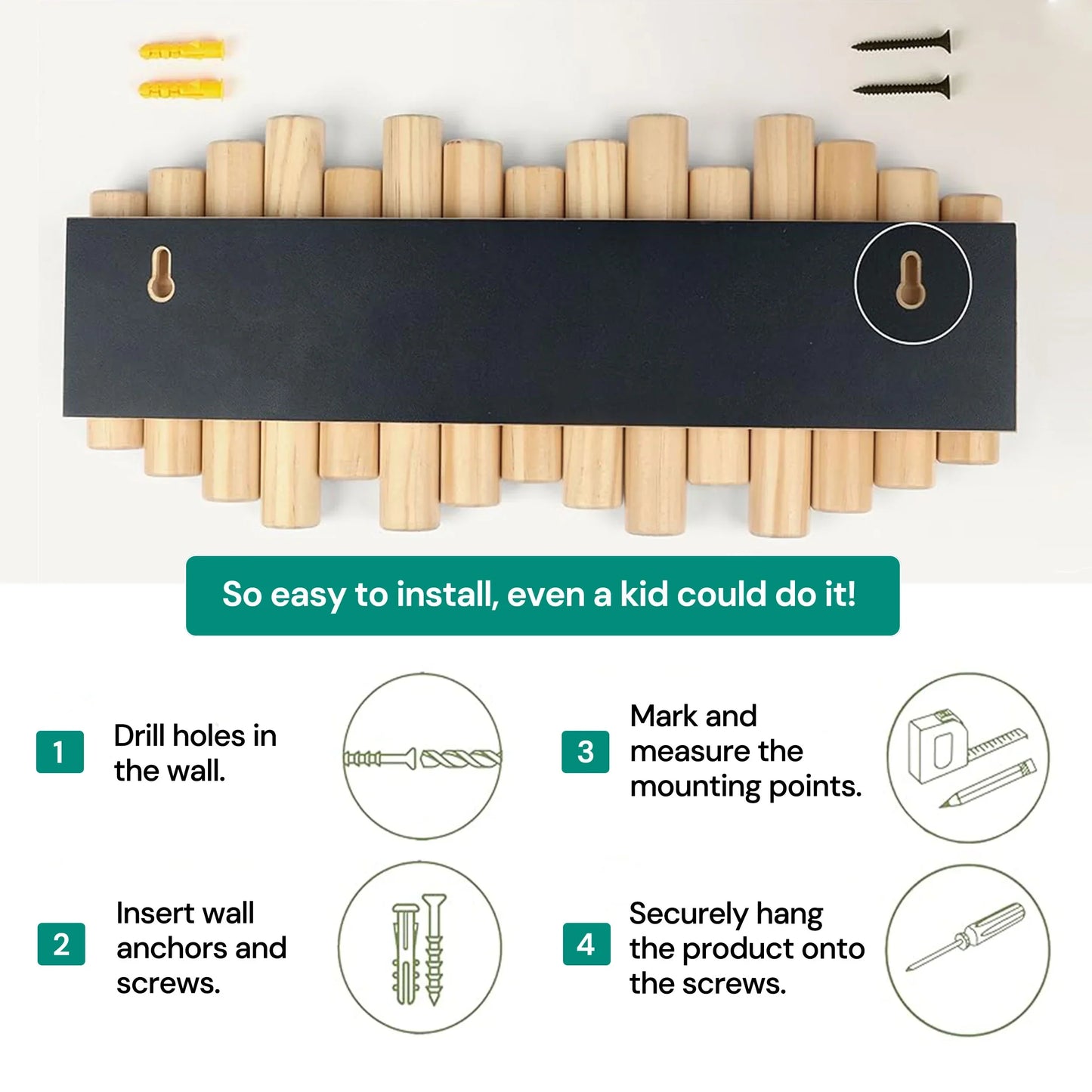 Wall-Mounted Beech Wood Coat Rack with Fold-Down Hooks