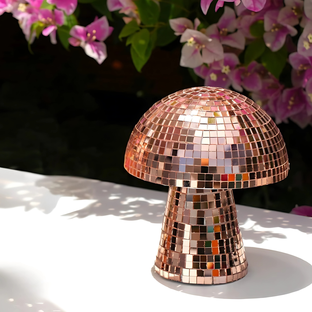 Metallic Mushroom Disco Table Lamp with Reflective Tiles