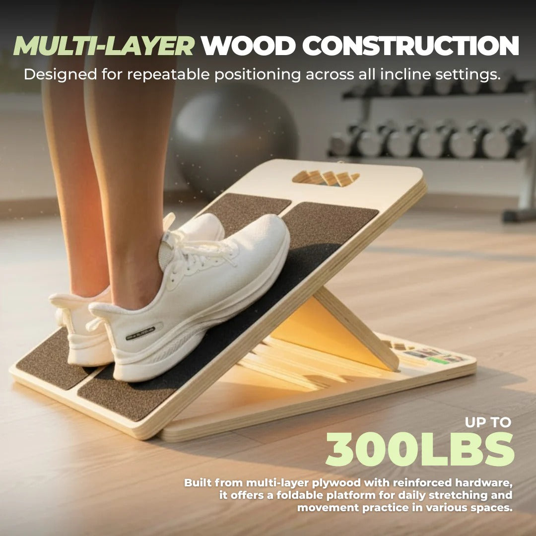 Adjustable Multi-Angle Wooden Slant Board for Stretching and Rehabilitation