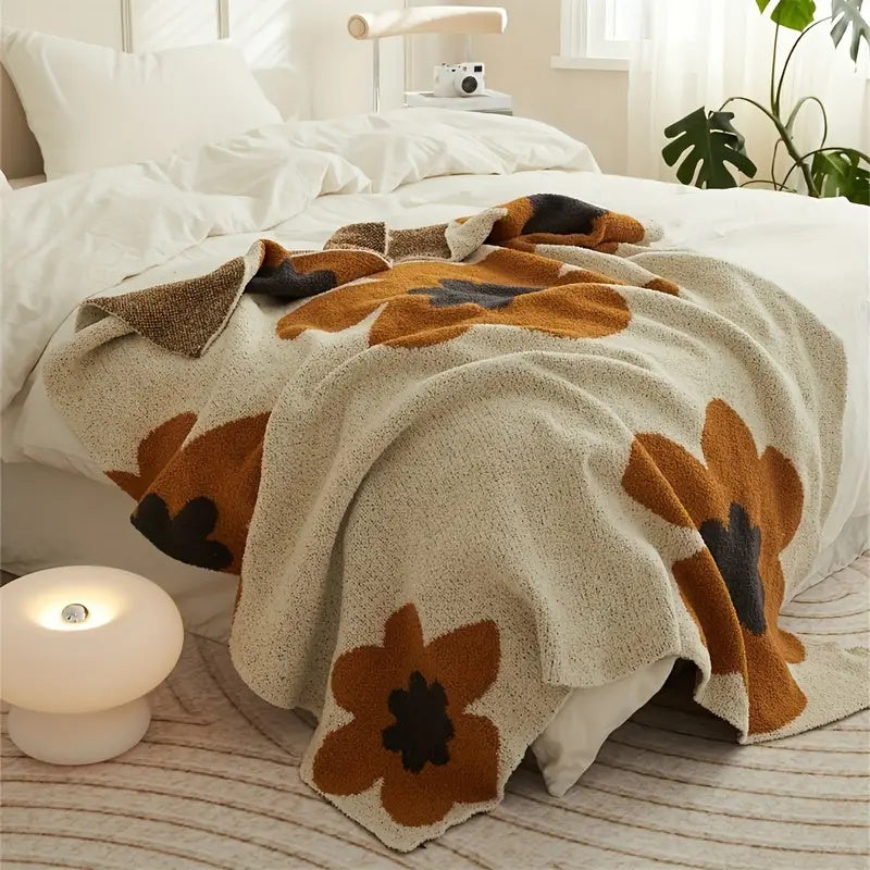 Floral Knitted Blanket for All-Season Comfort
