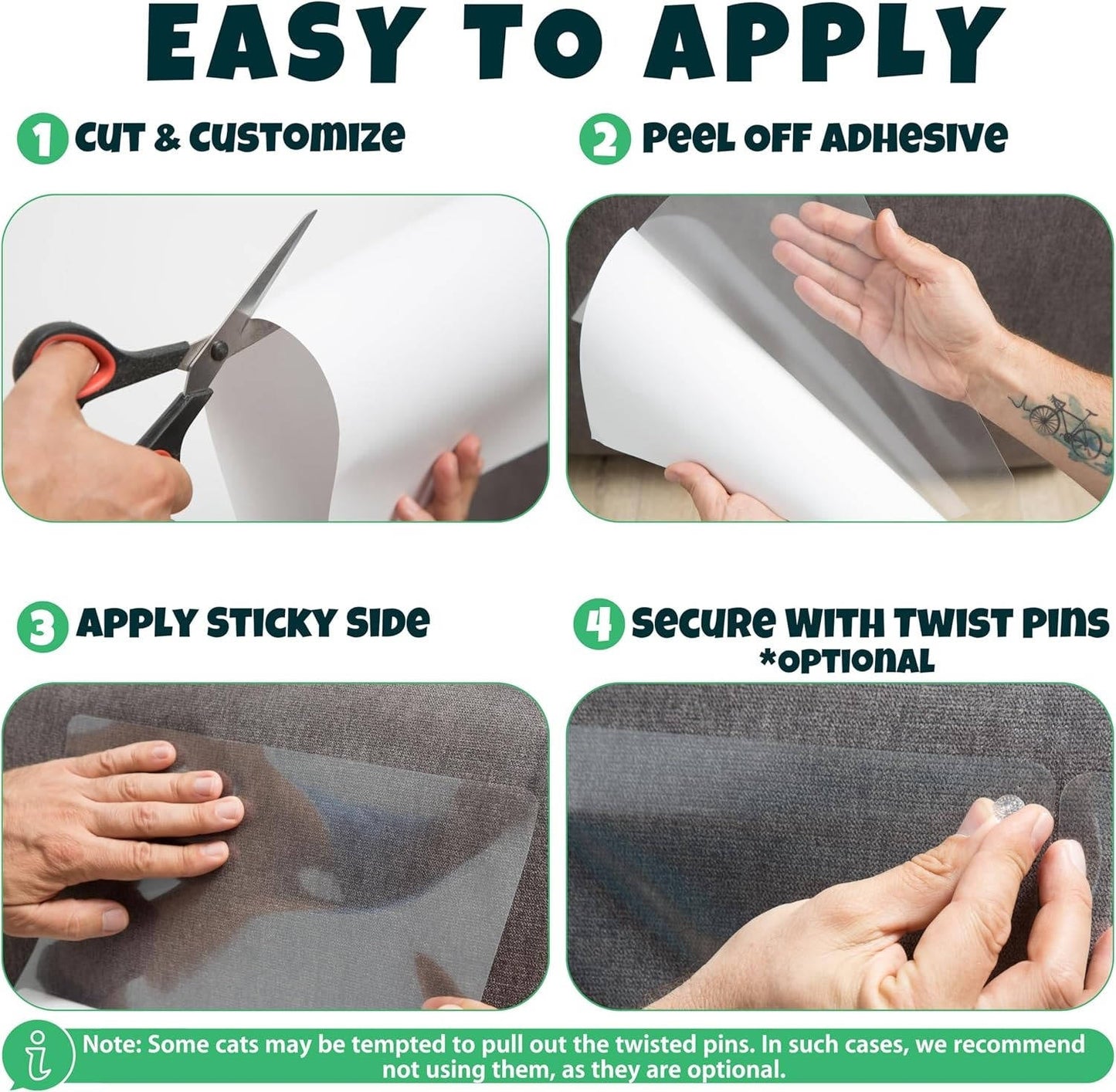 Clear Heavy-Duty Cat Scratch Furniture Protectors with Twist Pins - 10 Pack