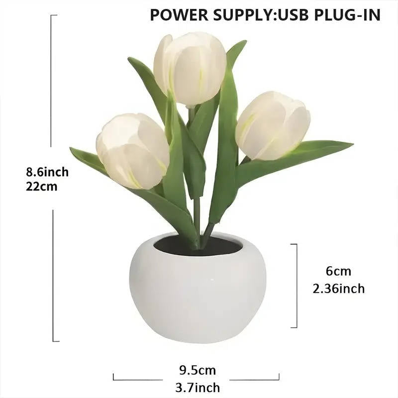 LED Color Changing Tulip Night Light with Ceramic Vase