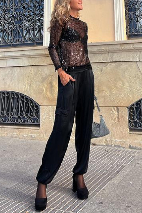 Long Sleeve Sequin Blouse for Festive Occasions